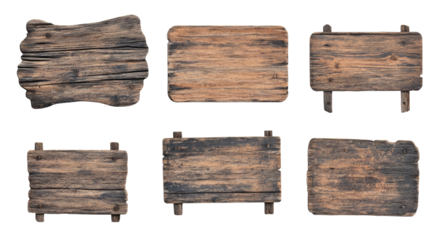 Empty Wooden Signs Arranged Creatively on a White Background Generative AI