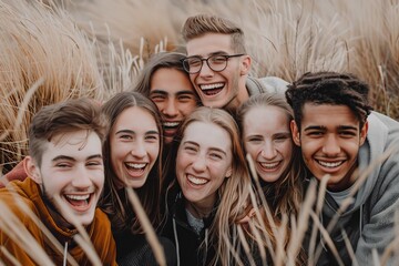 Group of friends having fun at a music festival. People having fun outdoors.