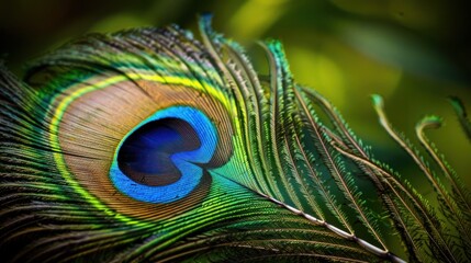 Obraz premium Close-up of a Peacock Feather with a Vibrant Eye
