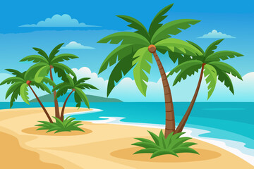 Obraz premium palms on empty idyllic tropical sand beach vector art illustration