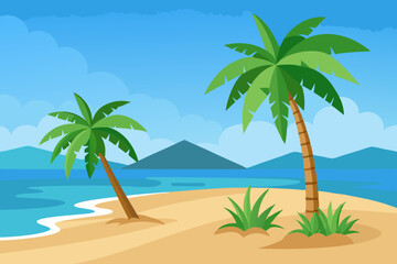  palms on empty idyllic tropical sand beach vector art illustration