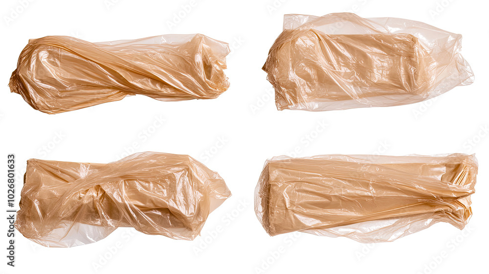 Poster various textures of plastic wrap bundled in different formations generative ai