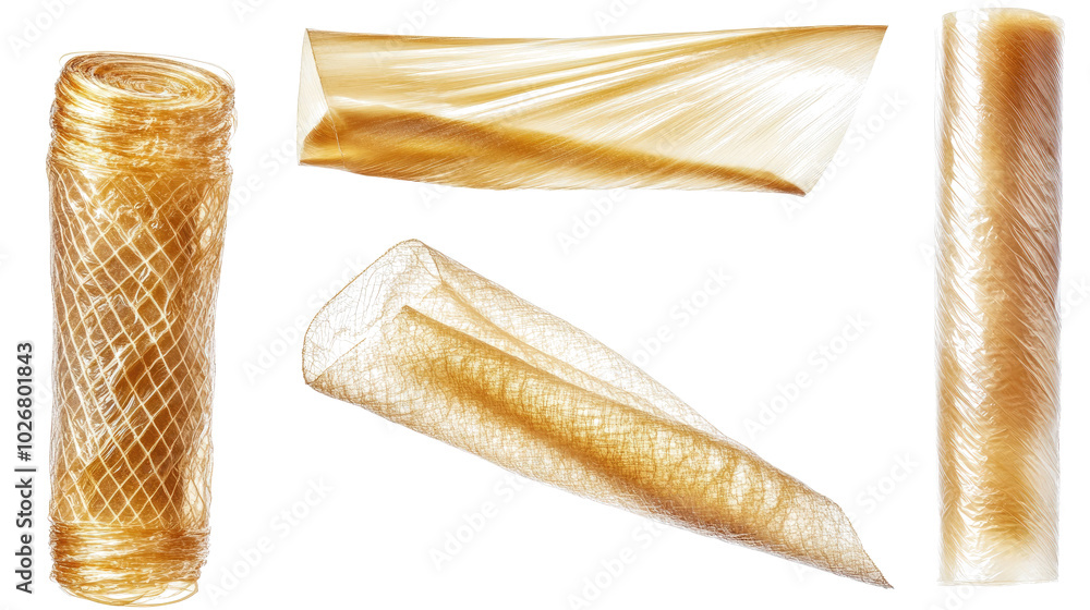 Poster textured plastic wrap displayed in various forms and folds generative ai
