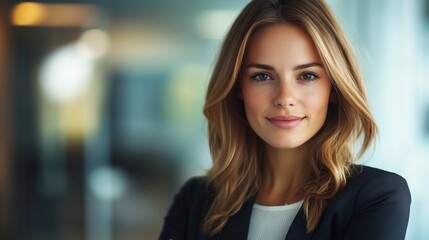 Obraz premium Professional Businesswoman Posing Confidently in a Photo, Highlighting Elegance, Success, and Leadership in the Modern Workplace.