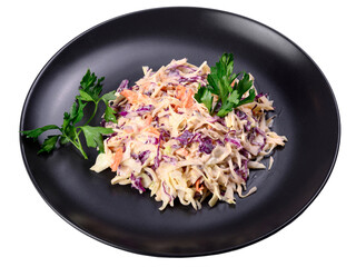 Cabbage salad on a plate isolated on white.