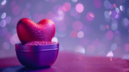 Obraz premium Purple backdrop with a red heart shaped item inside a heart shaped container