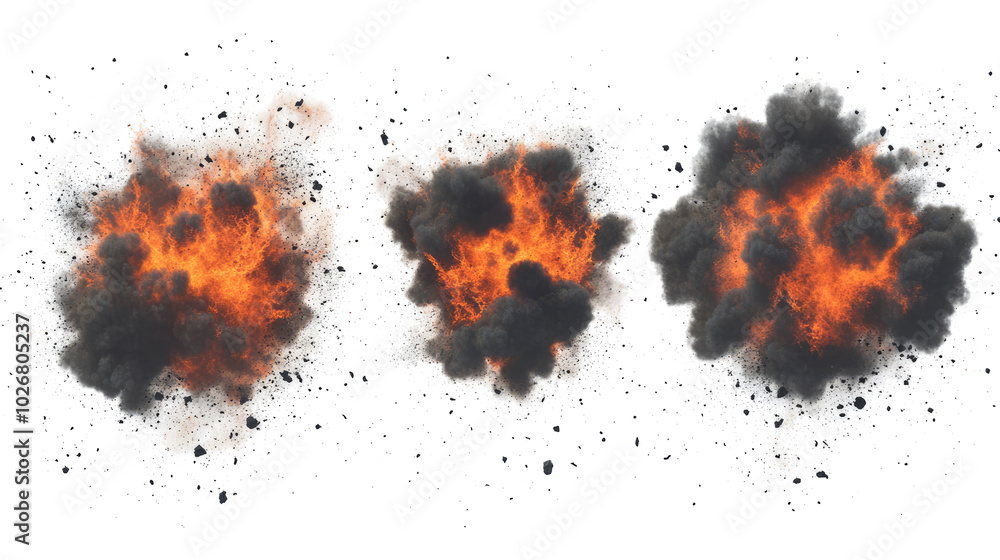 Poster realistic fiery explosions with black smoke during a destructive event generative ai