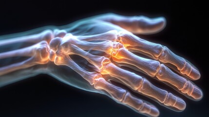 Hand X-ray with swollen joints, indicating arthritis or autoimmune disease