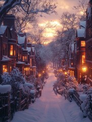 Snowy Street at Dusk