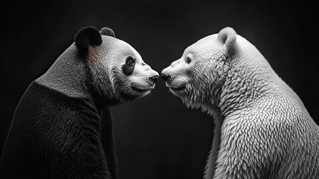 a black and white illustration of a panda and a polar bear facing each other symbolizing the comparison between pandas and polaris data analysis python packages