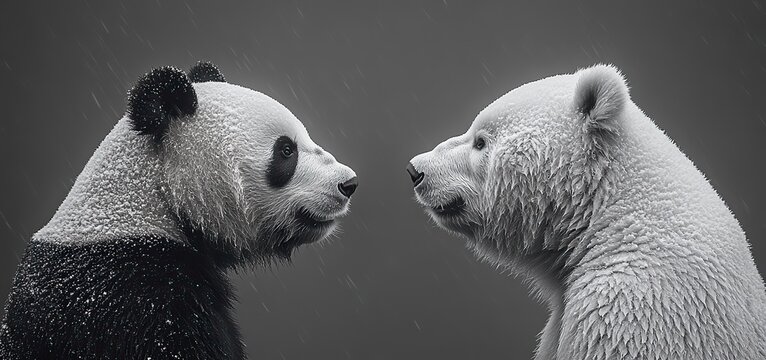 a black and white illustration of a panda and a polar bear facing each other symbolizing the comparison between pandas and polaris data analysis python packages