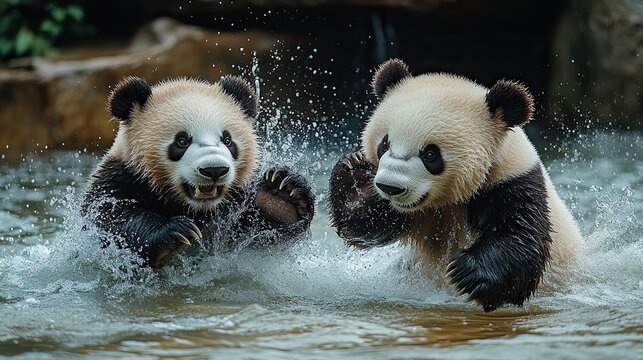 a panda and a polar bear fighting in water symbolizing the comparison between pandas and polaris data analysis packages in python