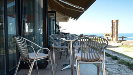 table and chairs in cafe