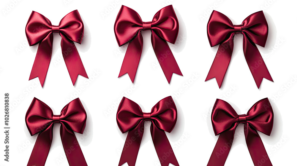 Poster six stunning red ribbon bows are arranged in two rows generative ai