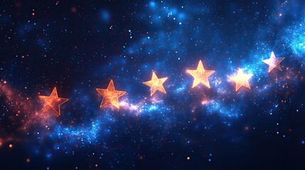 abstract illustration of five star rating bubbles with a digital futuristic design on a blue background
