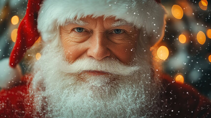 primer plano de Santa Claus o papá Noel, con una sonrisa inteligente, concepto de Navidad y de celebración en los días especiales.