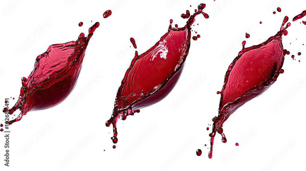 Poster dynamic splashes of red wine on a white surface showcasing motion generative ai