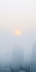 Silhouettes of skyscrapers in smog and haze, capturing the essence of minimalism in an urban landscape that evokes a sense of mystery and modernity, perfect for contemporary aesthetics