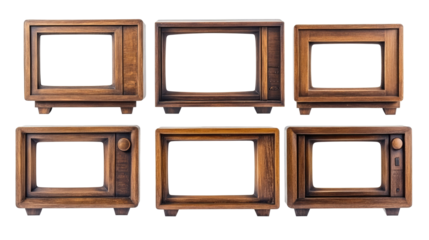 Vintage Wooden Television Sets With Empty Screens Arranged Stylishly Generative AI