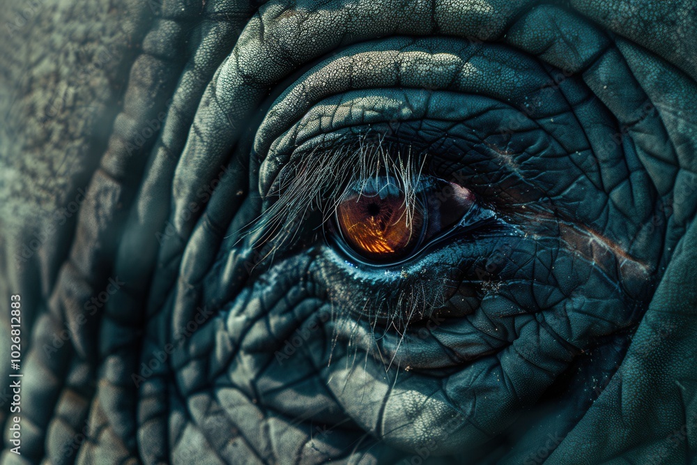 Poster this close-up captures the remarkable textures of an elephant's skin around its eye, highlighting th