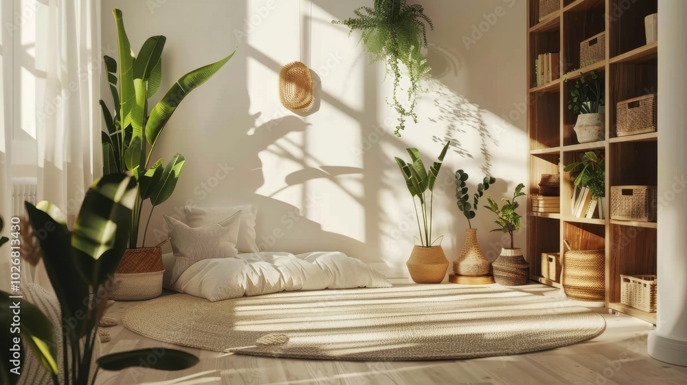 Wall mural Cozy Indoor Space with Green Plants and Natural Light