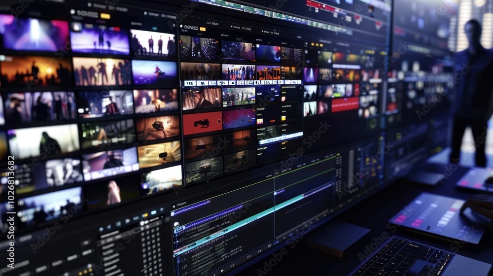 Poster digital editing workflow with screens and multimedia content