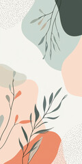 Abstract illustration featuring pastel tones in a minimalist style, showcasing flora and plant shapes with color splotches, mobile phone wallpaper