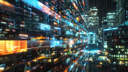 Dynamic Cityscape with Neon Lights and Motion Blur