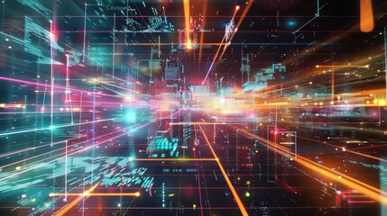 Futuristic Digital Abstraction with Colorful Lines
