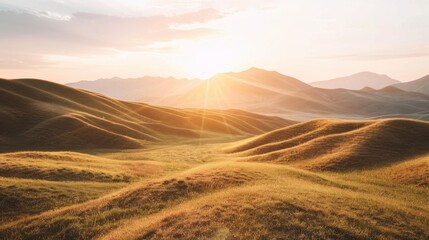 Serene Landscape with Golden Hills at Sunrise