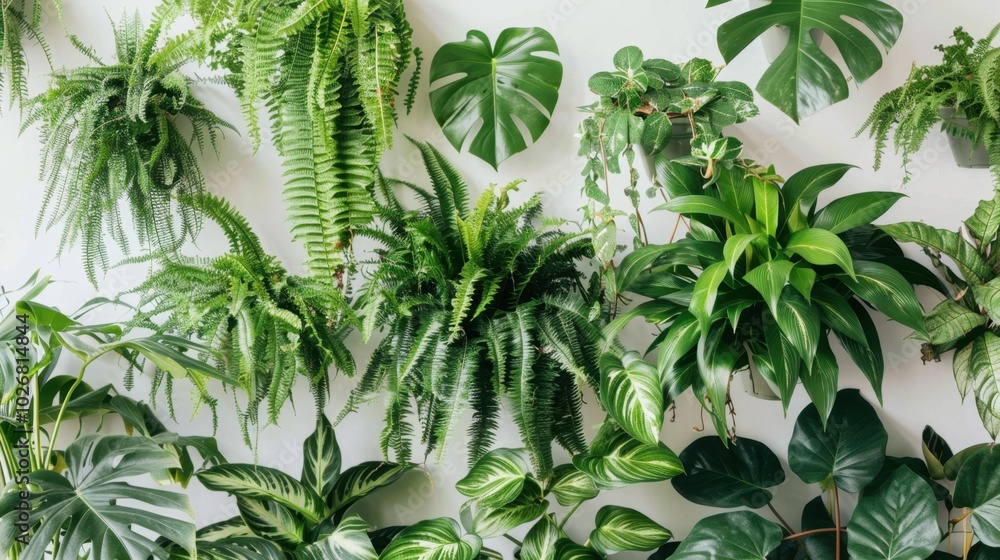 Sticker Lush Green Wall of Tropical Plants and Foliage