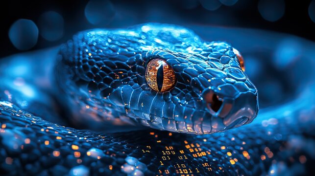 image contrasting python and javascript in software development featuring a snake and code elements