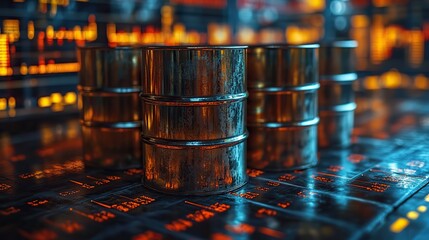 oil barrels and stock market graph representing oil futures trading concept