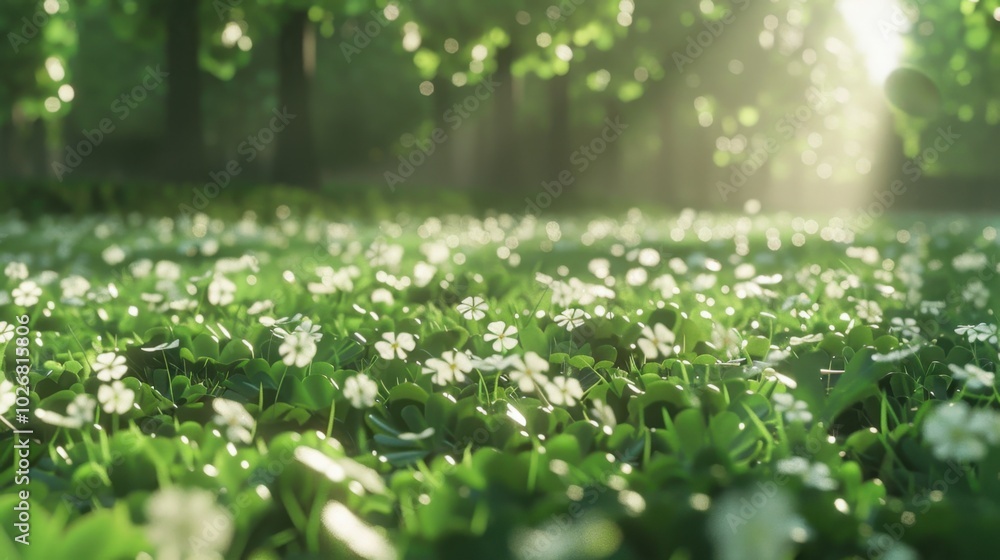 Poster Serene Meadow with Sunlight and White Flowers