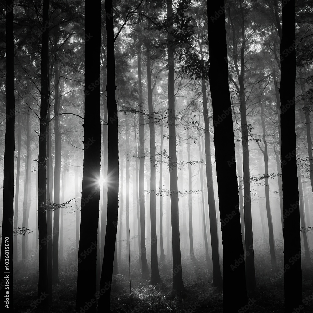 Wall mural dark forest at night, scary woods