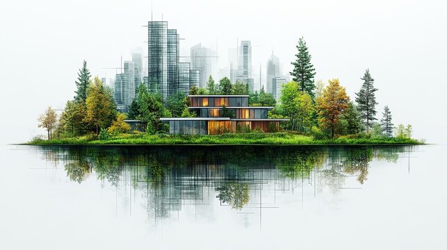 sketch of a sustainable development project isolated on a white background green project underlining the importance of environmental considerations in planning and architecture generative a