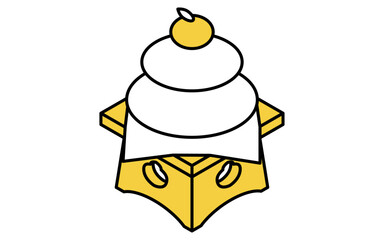 正月飾りの鏡餅、アイソメトリックの線画アイコン