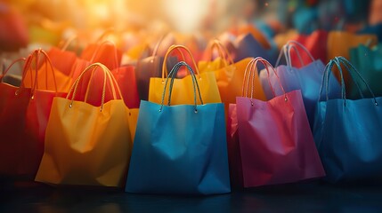 vibrant shopping concept with colorful shopping bags scattered in a visually appealing manner symbolizing successful shopping spree or a festive sale event the excitement and joy of retail therapy