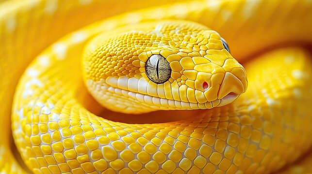 yellow snake on a yellow background symbolizing python programming language with ample copy space