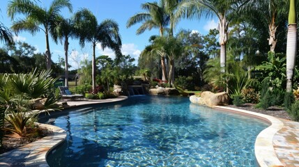 Tranquil Tropical Pool Surrounded by Lush Landscape