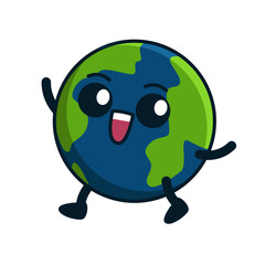 Happy earth mascot cute character. Isolated on white background. Vector illustration.