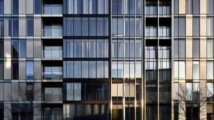 Obraz premium Modern Building Facade with Glass Windows and Balconies