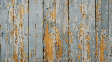 Obraz premium Weathered Wooden Panel with Peeling Paint in Blue and Yellow Tones