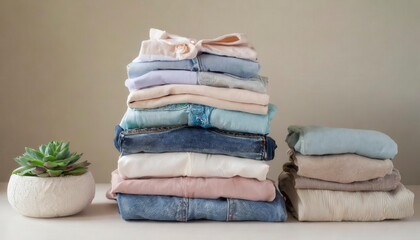 Heap of folded clothes. Generated image