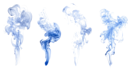 Blue Smoke Wisps Swirling Gracefully Against a White Background Generative AI