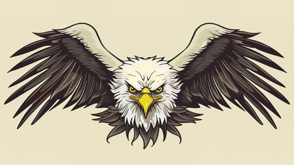 Fototapeta premium A powerful eagle tattoo vector design, featuring bold lines and intricate details. The eagle is depicted in mid-flight with dynamic wings and sharp features, symbolizing freedom, strength, and courage