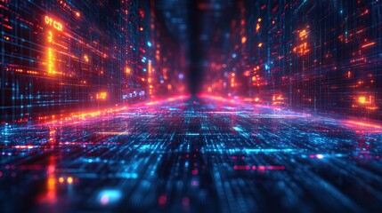 Fototapeta premium A 3D illustration of digital technology and cyber concepts, featuring an abstract futuristic background.