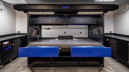 Industrial 3D Scanner with Blue Platform and Black Cabinets