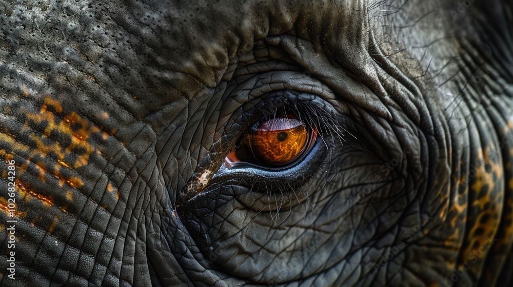 Poster the photograph showcases the fascinating details of an elephant's eye, emphasizing the unique skin t