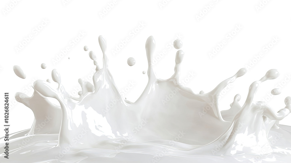 Poster dynamic splashes of milk creating beautiful patterns in a bowl generative ai